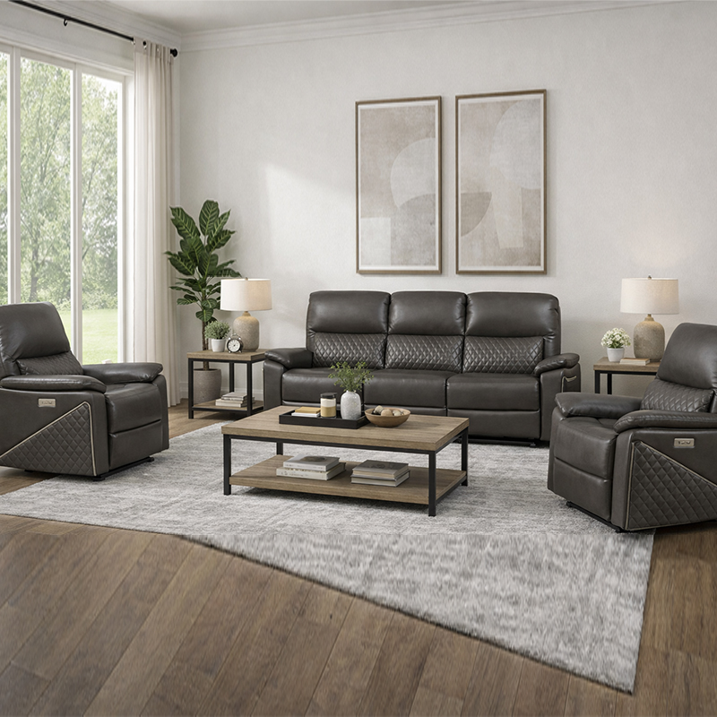 Set sofa sandar elektrik padanan kulit 3 keping kulit