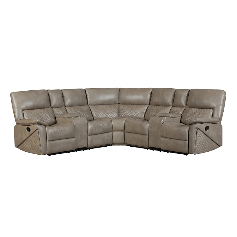 Sofa sudut keratan baring manual 5 keping dengan pemegang cawan berwarna coklat