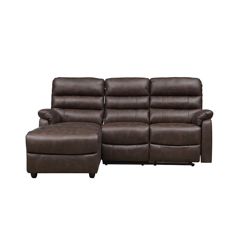 Sofa keratan modular tiga tempat duduk kulit selesa bentuk L dengan ottoman