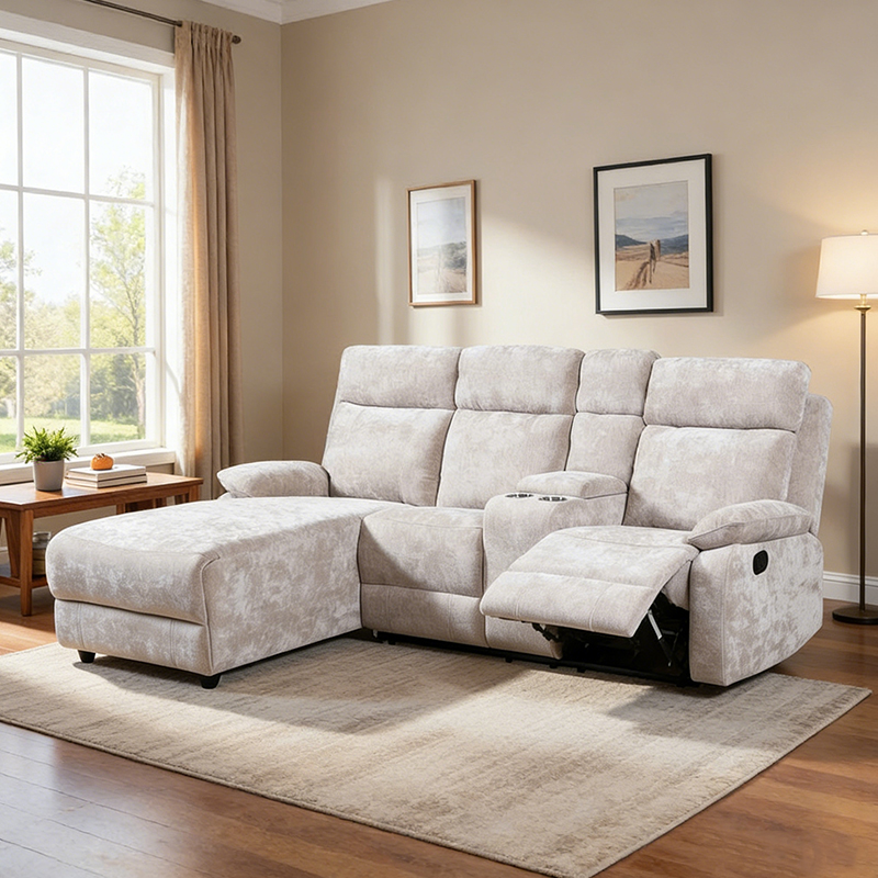 Sofa keratan chaise Chenille dengan ottoman